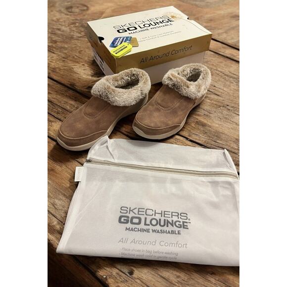 Skechers Shoes - Sketchers Go Lounge On-The-Go JOY Chestnut Leather Faux Fur Women’s 8.5